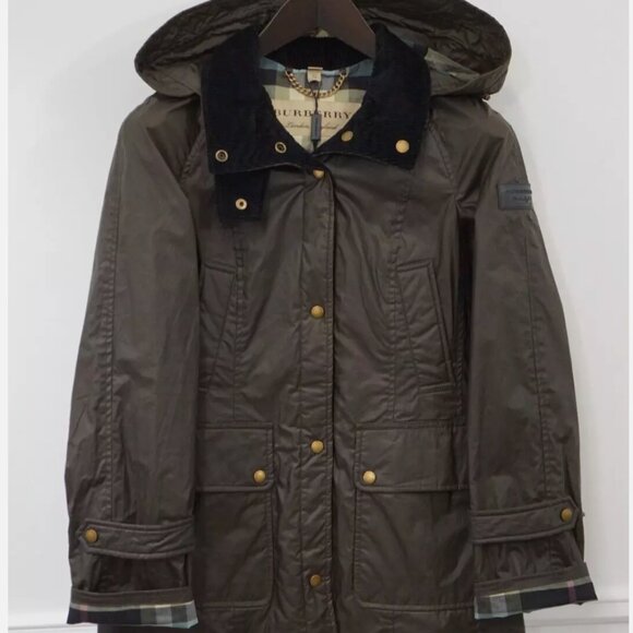 Burberry Jackets & Blazers - NEW Women Burberry Waxed Cotton Jacket Coat Dark Olive Hooded Balthorne US2/UK4